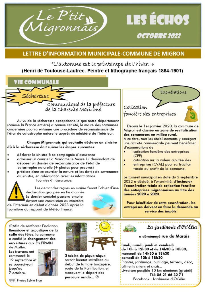 Les Échos de Migron-octobre 2022